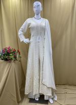 Georgette White Party Wear Hand Work Readymade Indo Western